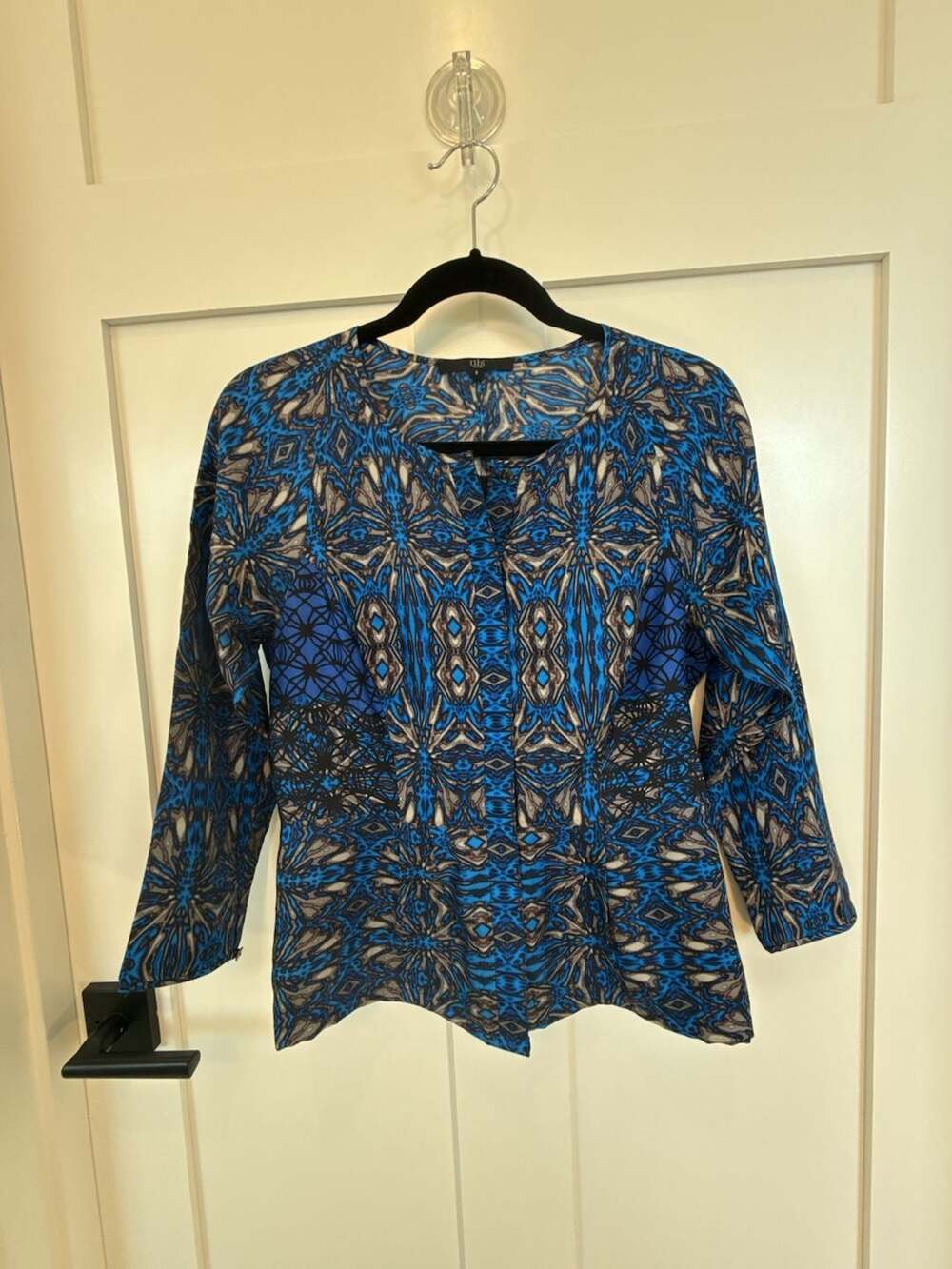 Tibi New York Blue Abstract Geometric Print Long Sleeve Button-Down Blouse